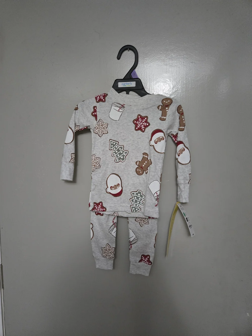 Carter's Light Gray Holiday Cookie & Santa Pajama Set